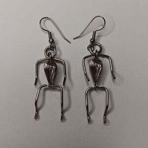 Silver-tone handmade artisan abstract stick figure earrings
